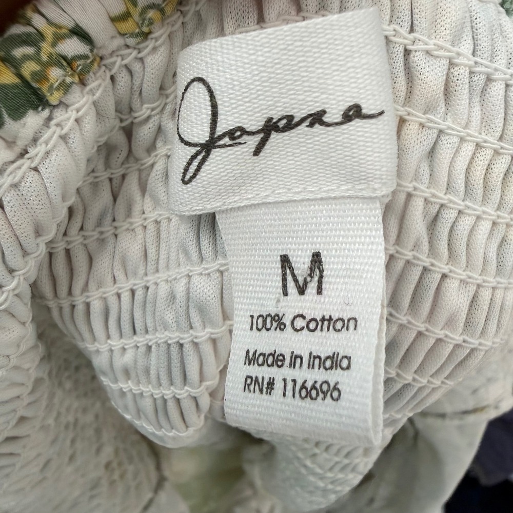 Japna Floral Cotton Maxi Dress Twist Front Puff Sleeve Lace Trim Yellow Green M - Picture 5 of 5